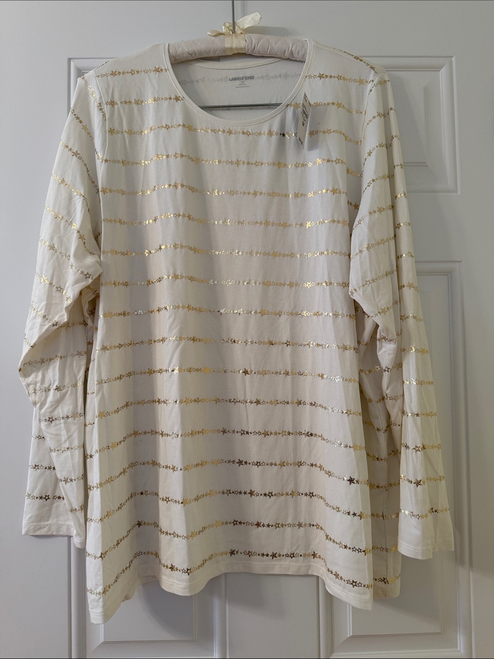 Lands' End Cream Long-Sleeve Tee with Gold Stars